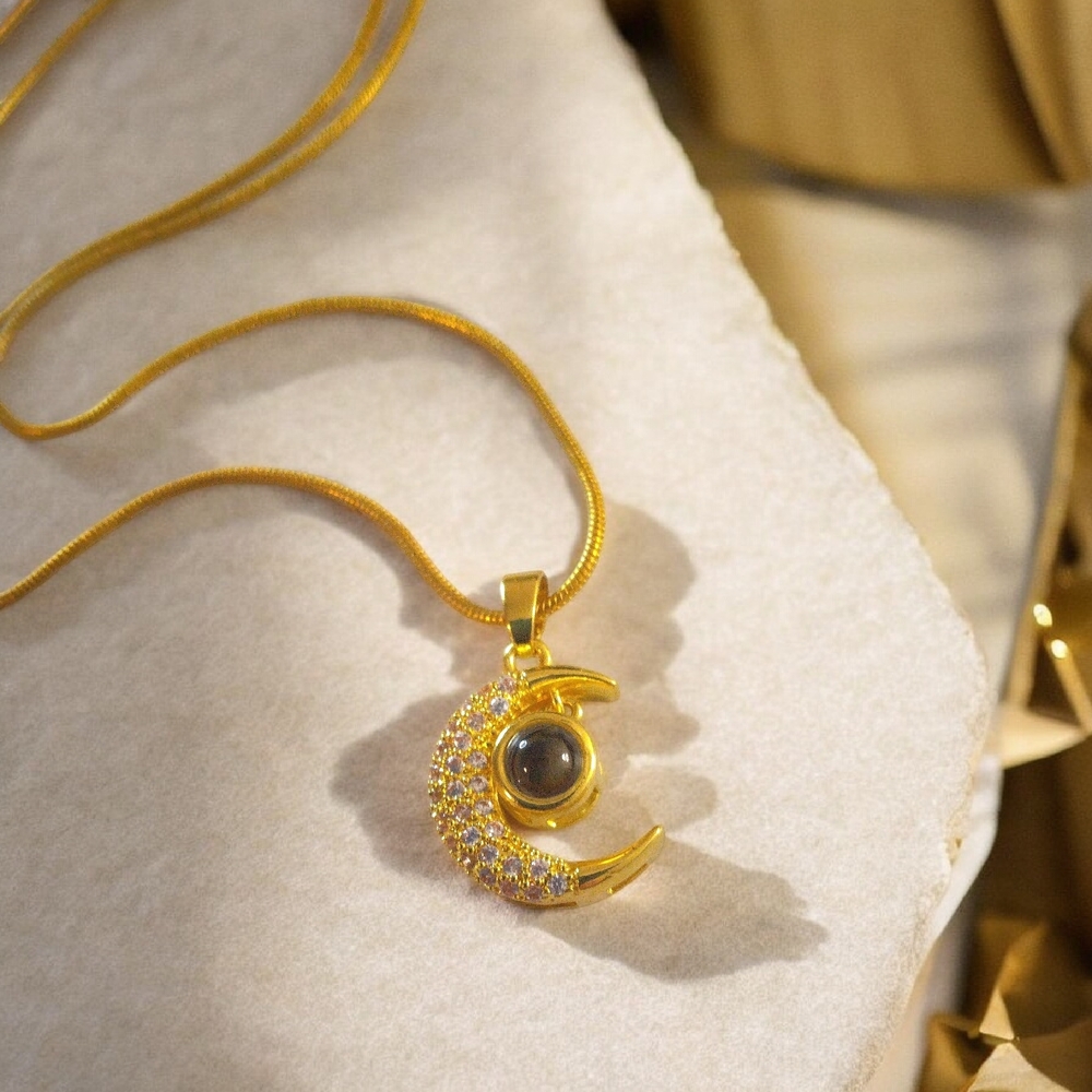Gold Crescent Moon Pendant Necklace